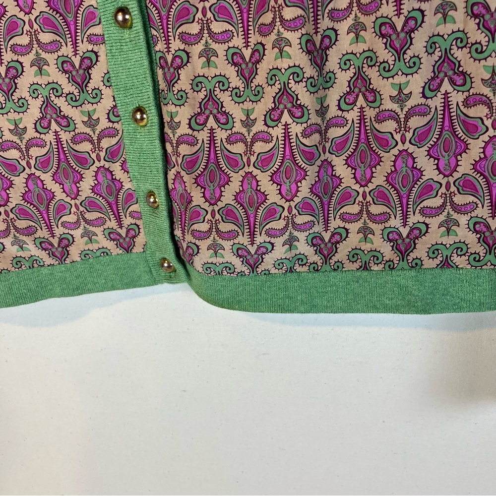 Saks Fifth Avenue Classic Green Cotton‎ and Purple Silk Blend Cardigan Sweater M - Picture 11 of 13
